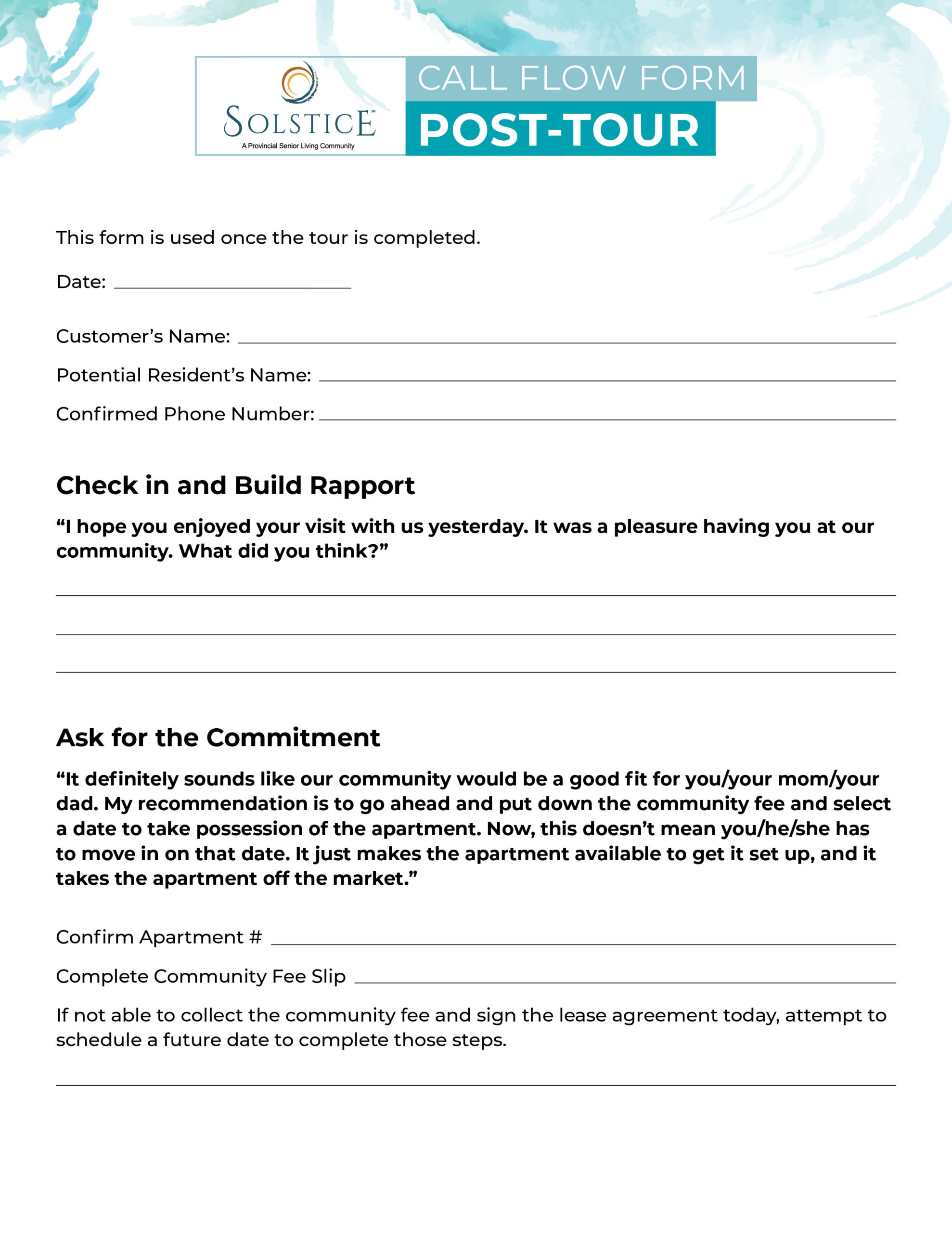 Post-Tour Call Flow Form